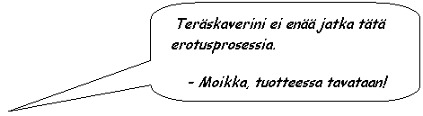 Rounded Rectangular Callout:  Terskaverini ei en jatka tt erotusprosessia.
 Moikka, tuotteessa tavataan!
